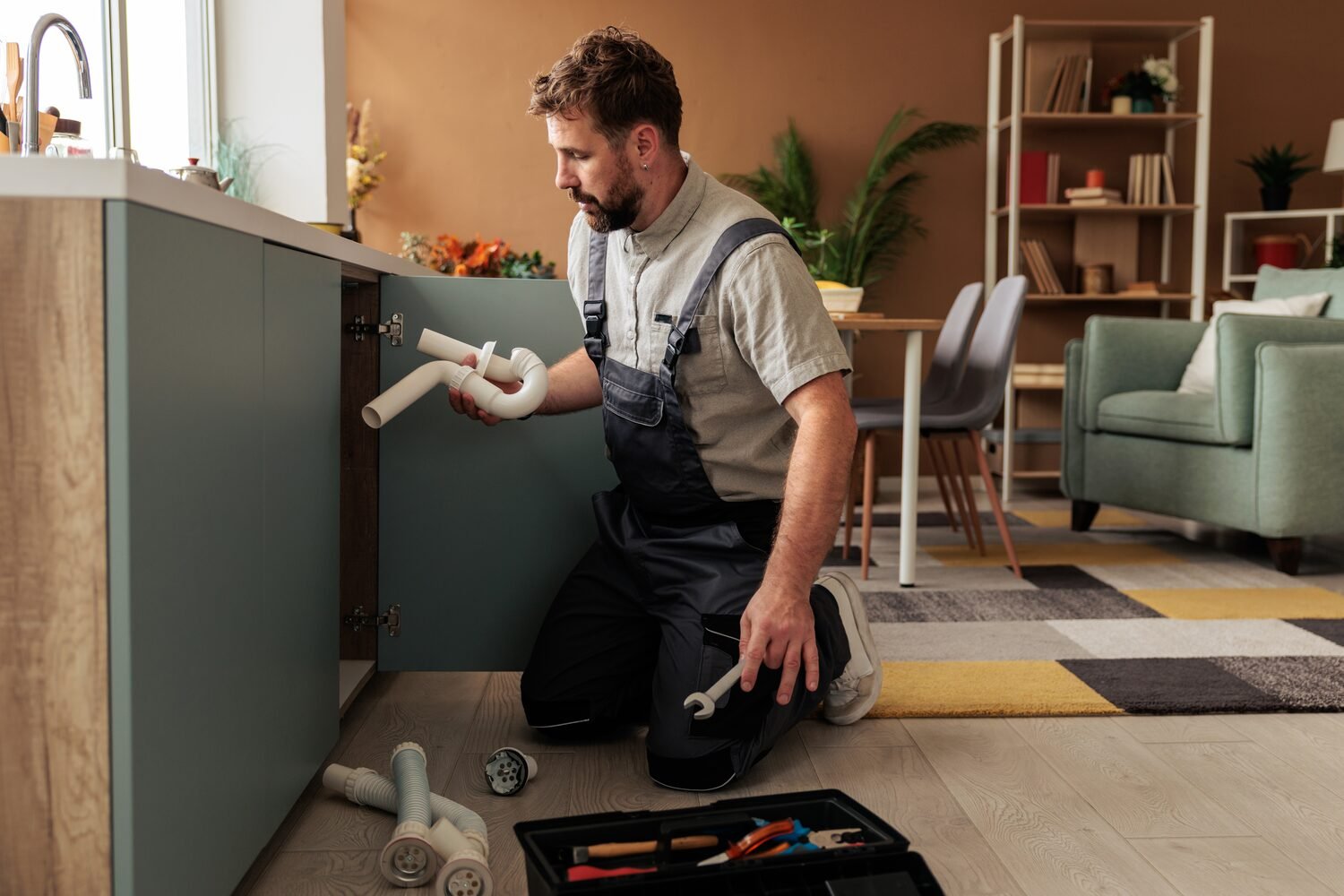 Artisan plombier au travail